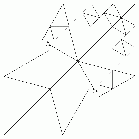 A square divides into 46 triangles, all 45-60-75