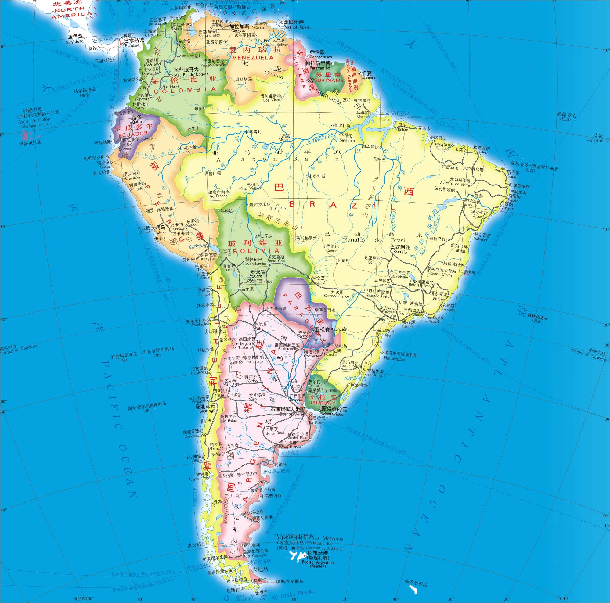 南美洲地形图高清大图_南美洲地图_初高中地理网