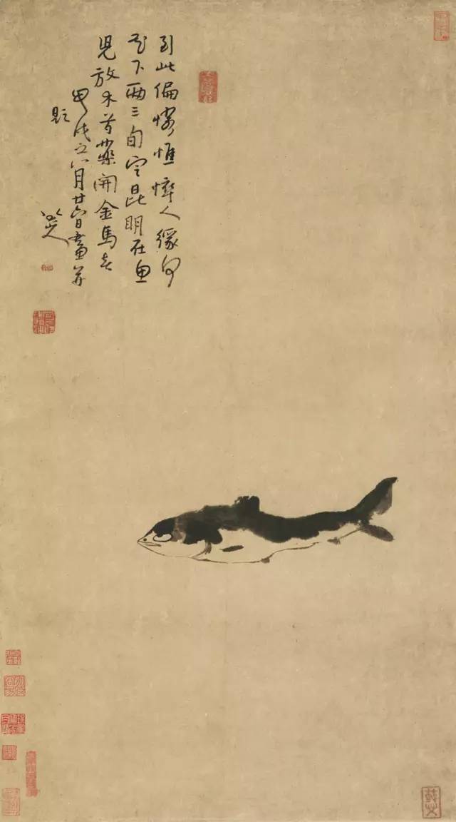 甲戌年1694年八月廿六日画并题 八大山人这幅《鳜鱼图》是诗,书,画,印