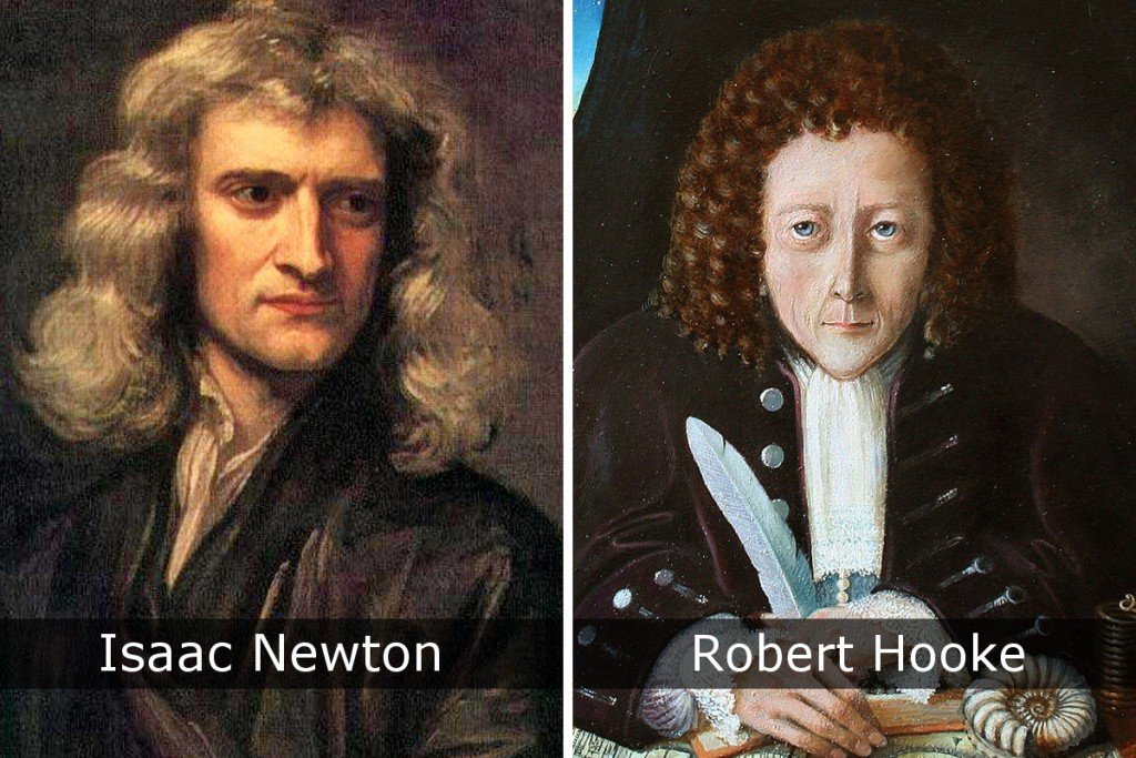 Isaac Newton and Robert Hooke Law of Gravitation.jpg