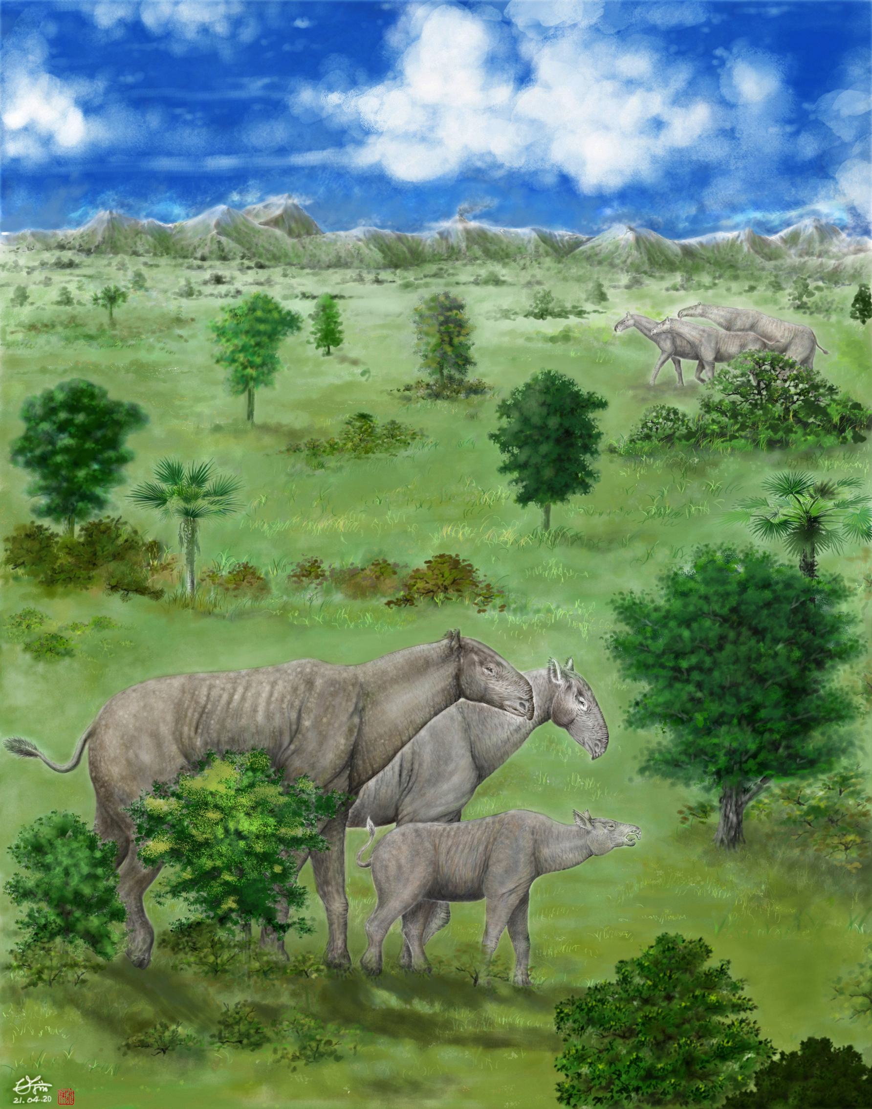 Two herds of giant rhinos are passing through a lowland valley of the Tibetan Pl.jpg