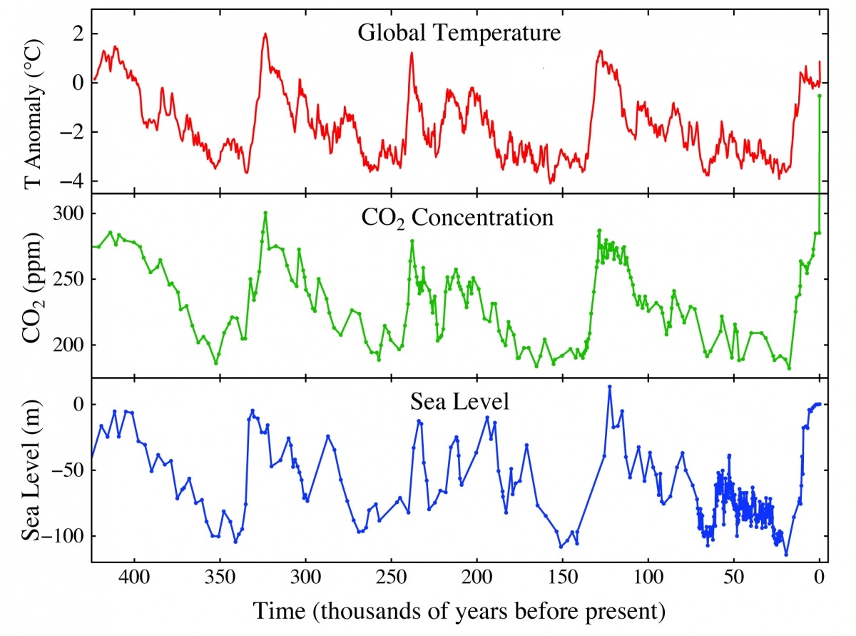 Compare the graphs global temperature anomalies (C), CO2 concentrations (ppm),.jpg