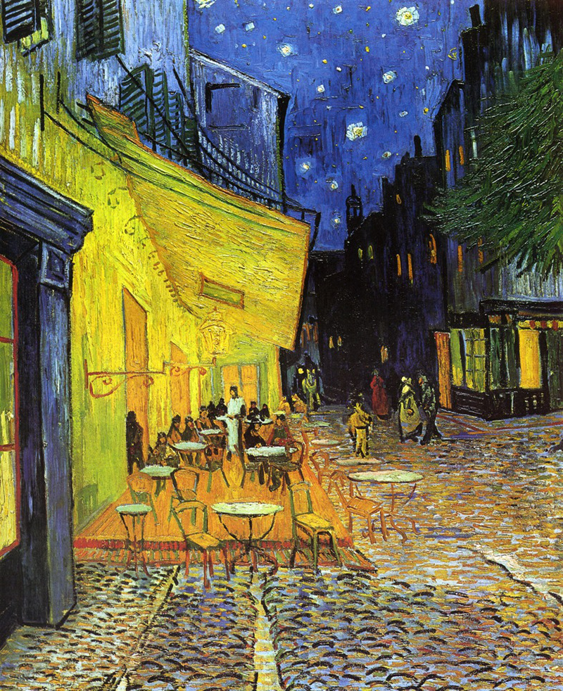 The Cafe Terrace on the Place de Forum, Arles, At Night by Vincent van Gogh – 1888.jpg