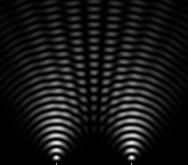 Two slit interference pattern showing destructive interference (dark lines) and .jpg
