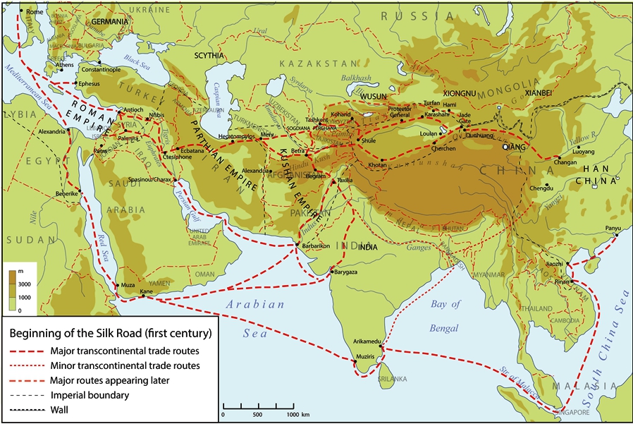 Beginning of the Silk Road in the time of the Roman Empire and Han China Map wit.jpg