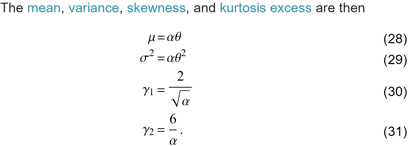 mean variance skewness kurtosis (Wolfram MathWorld) Gamma Distribution.jpg