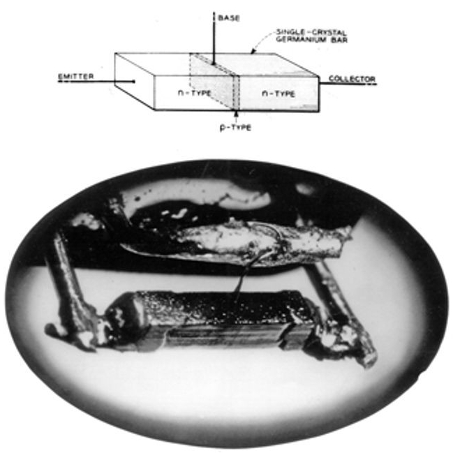 One of the first microwatt junction transistors, made in 1951 1951-1-3_ü.jpg