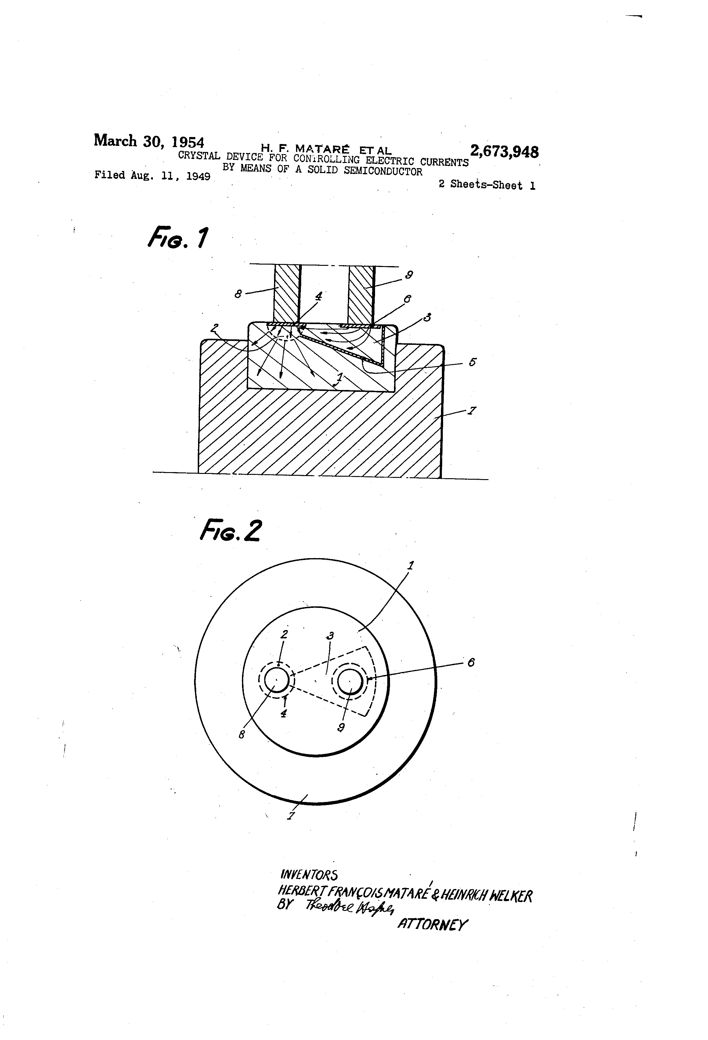 1954-03-30 (Matare Welker) Crystal device for controlling electric currents by m.png