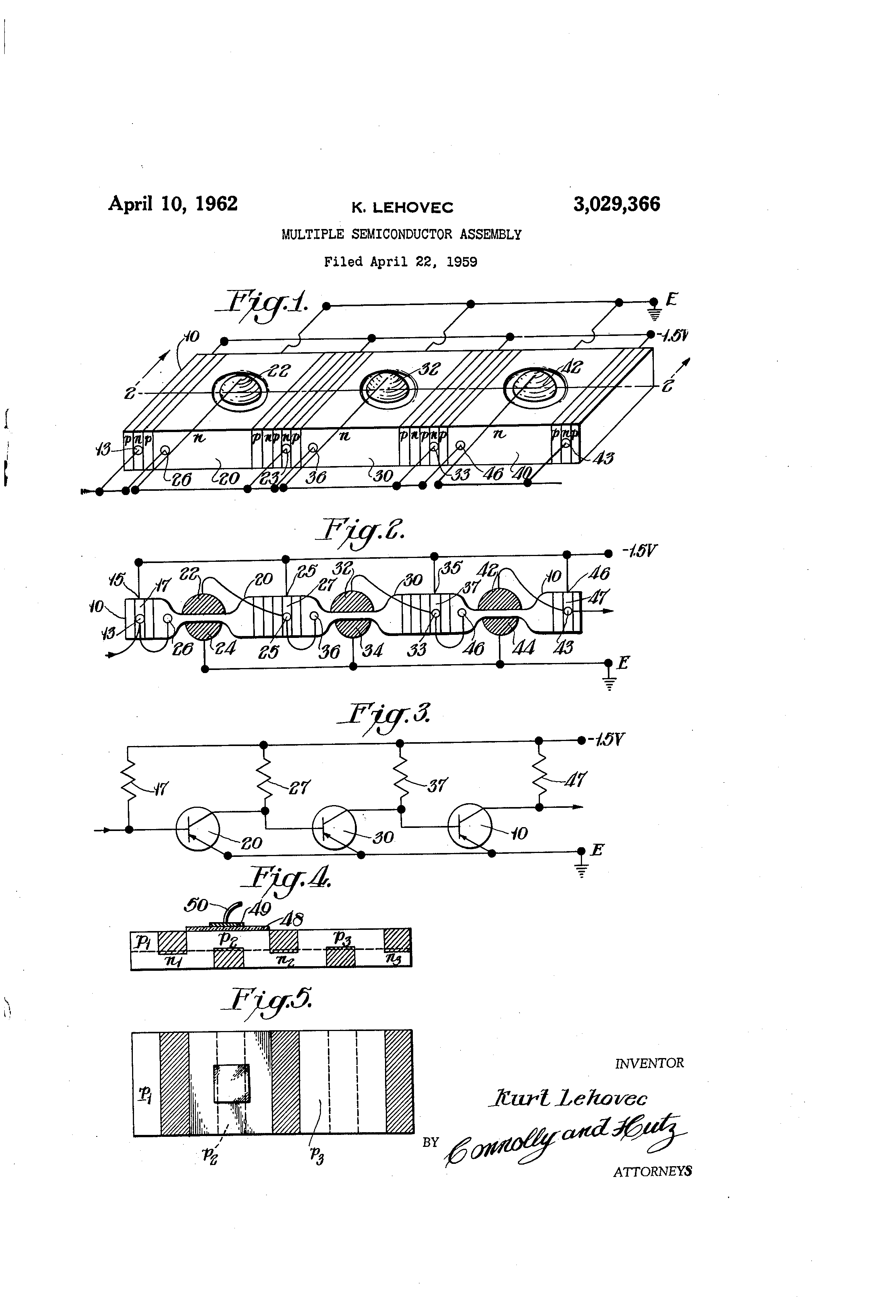 1959-04-22 Kurt Lehovec  Multiple semiconductor assembly _ uspto 3029366_.png