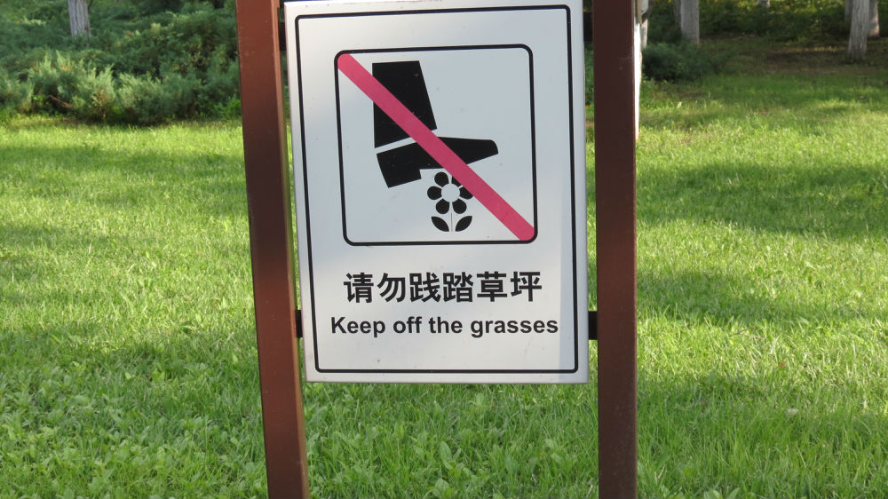 小孩给北京公园里的英语纠偏