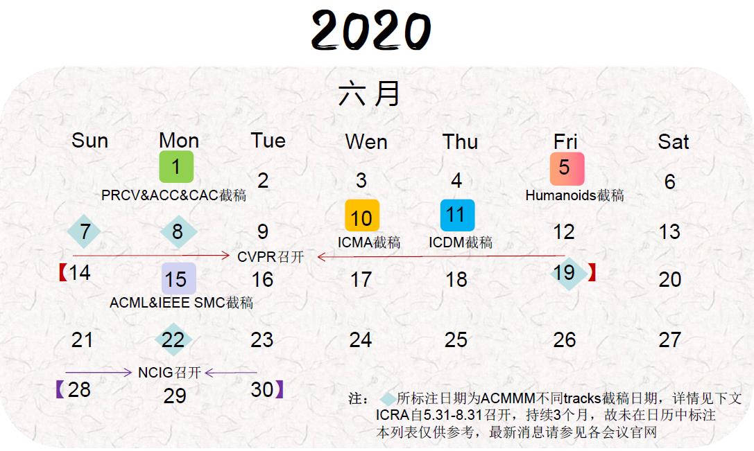 2020年6月日历图片